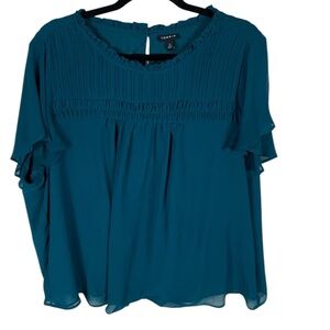 *2/$30* Torrid Green Short Flutter Sleeve Pleated Sheer Lined Top Size 2X Office